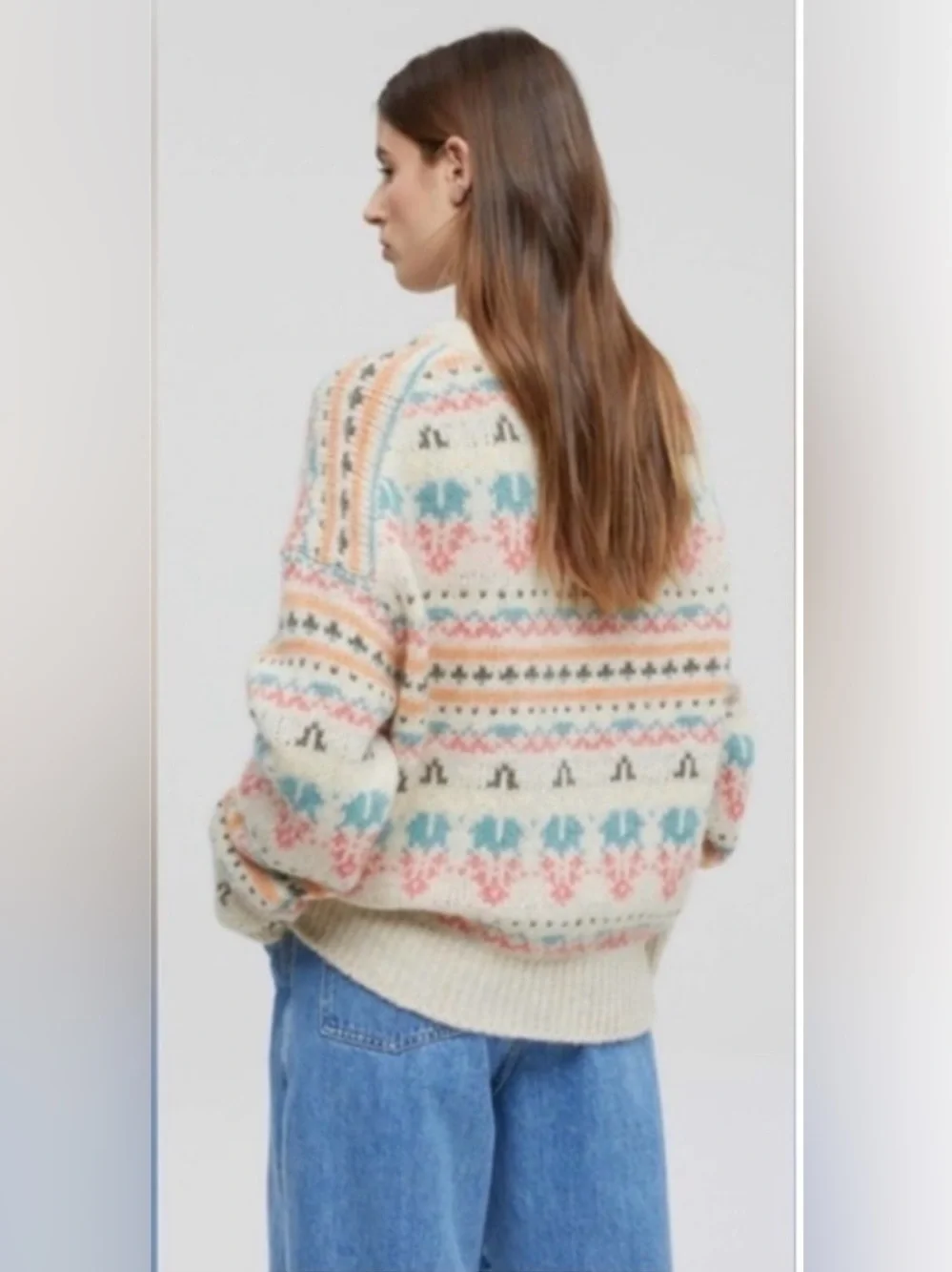 $425 CLOSED Alpaca Wool Jacquard Fair Isle Sweater Multicolor Ivory Size XS